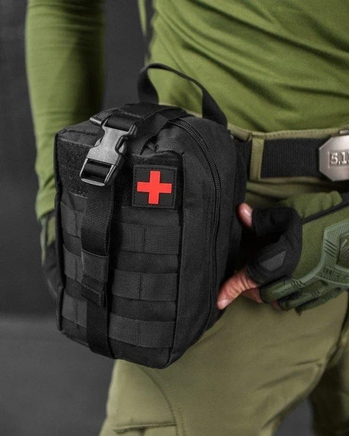 Подсумок аптечка молли на липучке MOLLE A87 черная - изображение 5