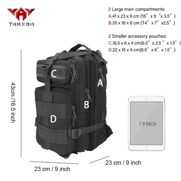 Рюкзак YAKEDA 26L Dual-Compartment - спортивный туристический рюкзак для путешествий и ежедневного использования - Фото 2 Рюкзак YAKEDA 26L Dual-Compartment - спортивный туристический рюкзак для путешествий и ежедневного использования - изображение 2