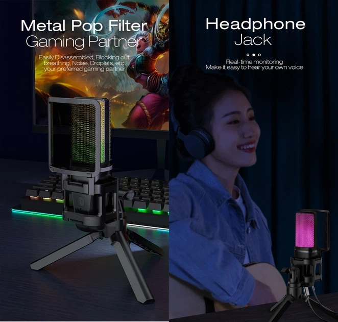 USB мікрофон ZealSound A68 RGB 192kHz/24bit — конденсаторний кардіоїдний для стриму, YouTube, Twitch, PS5, PS4, ПК - зображення 5