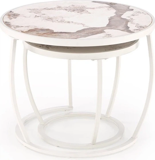 Набір столиків Halmar Ines Бежевий мармур / Білий 2 шт (5905248129566) - зображення 3