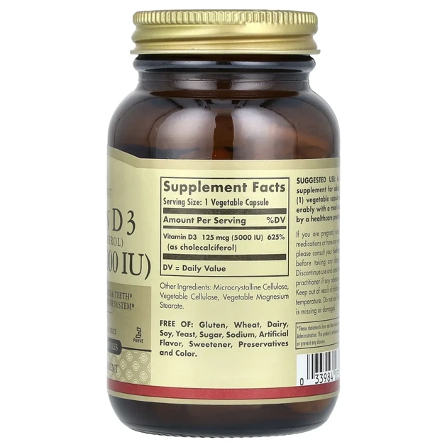 Вітамін D3 холекальциферол Solgar (Vitamin D3 Cholecalciferol) 5000 МО 120 капсул (SOL-03313) - изображение 2