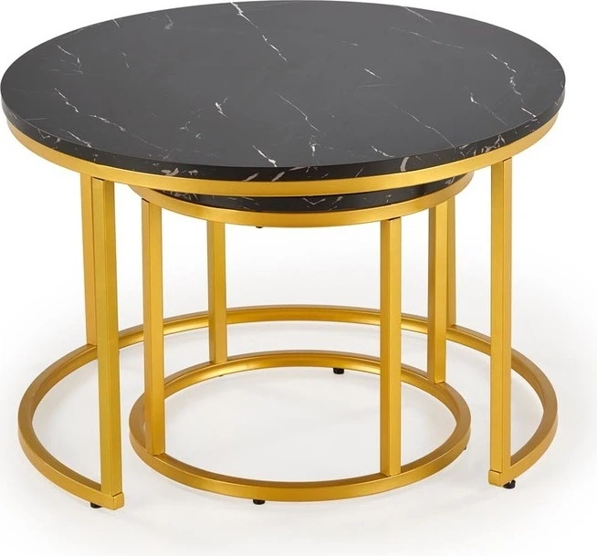 Набір столиків Halmar Paola Чорний мармур / Золотий 2 шт (5905248129665) - зображення 3