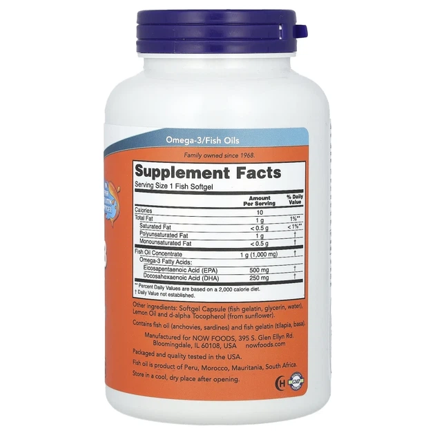 Ультра Омега-3 в капсулах із риб'ячого желатину Now Foods (Ultra Omega-3 500 EPA/250 DHA) 180 капсул (NOW-01665) - изображение 2