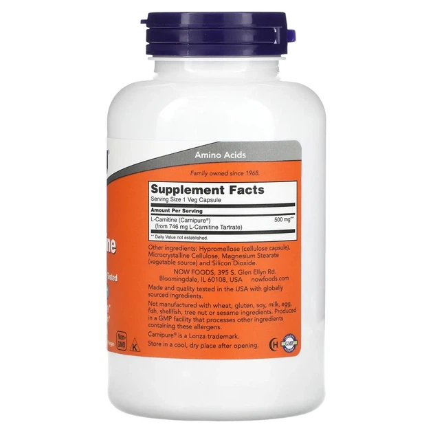 L-карнітин NOW Foods (L-Carnitine) 500 мг 180 рослинних капсул (NOW-00073) - изображение 2