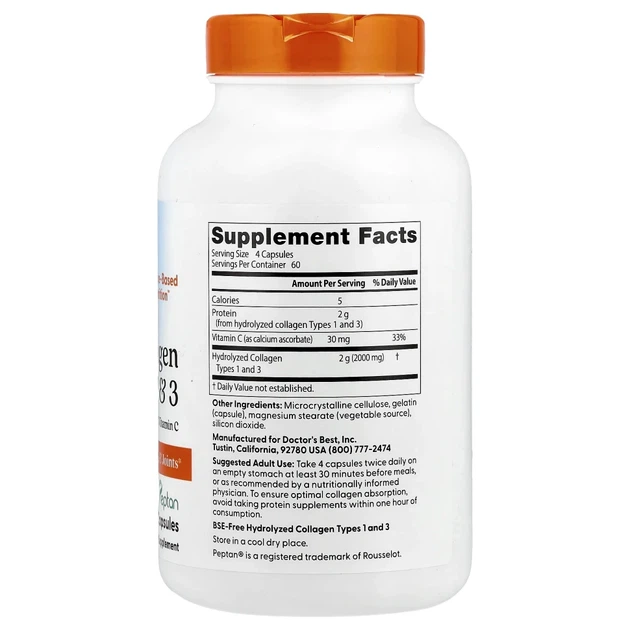 Колаген 1 та 3 типу Doctor's Best (Collagen types 1 and 3) 500 мг 240 капсул (DRB-00263) - зображення 2