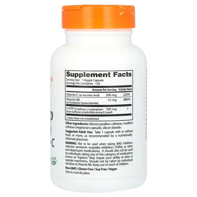 5-HTP посилень витаминами B6 та C Doctor's Best (5-HTP with vitamin B6 and C) 100 мг/15 мг/200 мг 120 капсул (DRB-00120) - зображення 2
