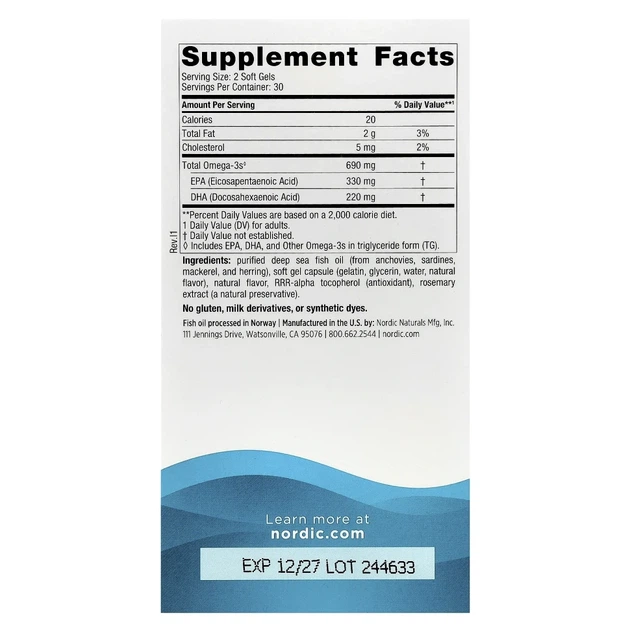 Омега-3 кислоти Nordic Naturals (Omega-3) 690 мг 60 капсул зі смаком лимона (NOR-01760) - изображение 2