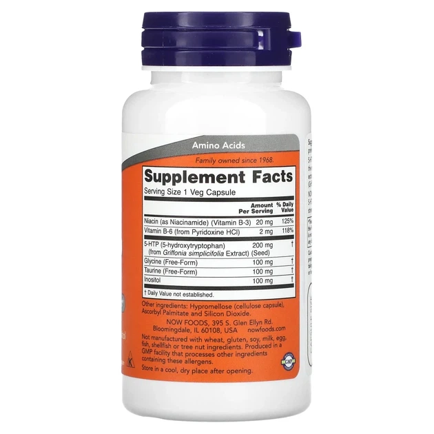 5-HTP 5-Гідрокситриптофан підвійна сила Now Foods (Double strength) 200 мг 60 капсул (NOW-00108) - зображення 2