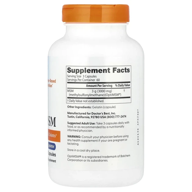 Метилсульфонілметан МСМ Doctor's Best (МСМ з OptiMSM) 1000 мг 180 капсул (DRB-00064) - зображення 2