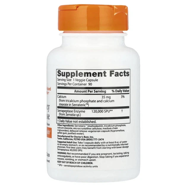 Серрапептаза Doctor's Best (Serrapeptase) 120 000 SPU 90 капсул (DRB-00231) - изображение 2