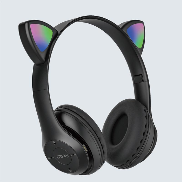 Беспроводные Bluetooth наушники с ушками кошки CATEAR ХY-P47 со светодиодной подсветкой, складные MicroSD Black - Фото 6 Беспроводные Bluetooth наушники с ушками кошки CATEAR ХY-P47 со светодиодной подсветкой, складные MicroSD Black - изображение 6
