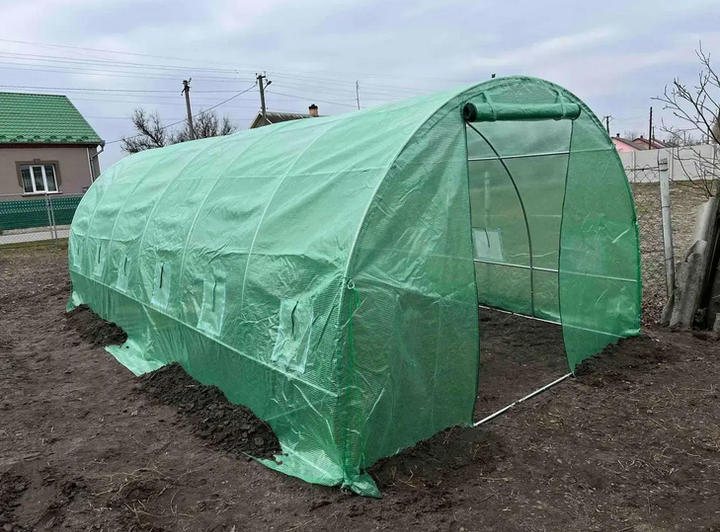 Теплица садовая арочная 18 м² 6×3×2 м с трехслойной армированной пленкой 140 г/м² для сада и огорода зеленая - изображение 4