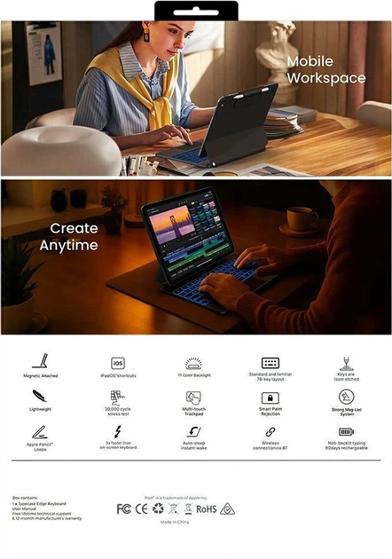 Чохол-клавіатура Typecase Edge для Apple iPad 11" 2025/10.9" 2022  Black (KB206-100-D-BLK-BLK-B-US-V5B) - зображення 11