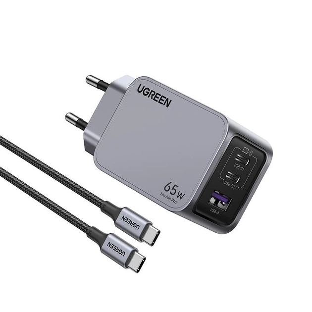 Сетевое зарядное устройство UGREEN X755 Nexode Pro USB-A/2xUSB-C 65W GaN Space Gray (25871) - изображение 2