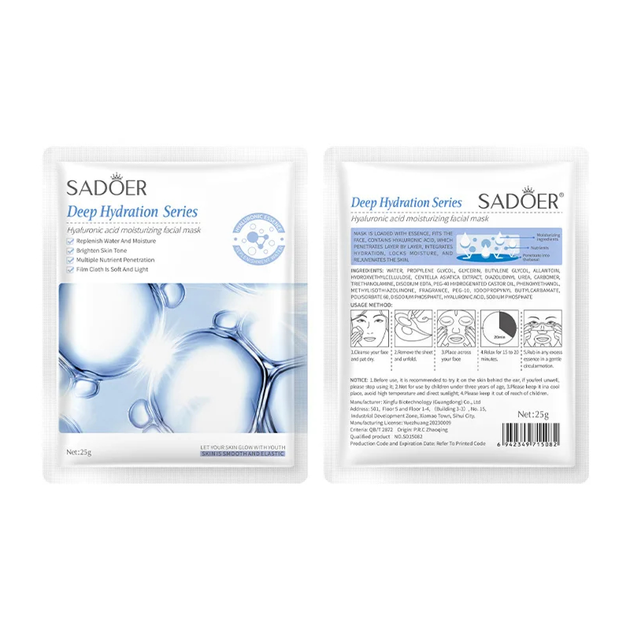 Натуральна зволожуюча маска для обличчя з фруктових рослин SADOE (1 шт.) Hyaluronic-acid - зображення 2