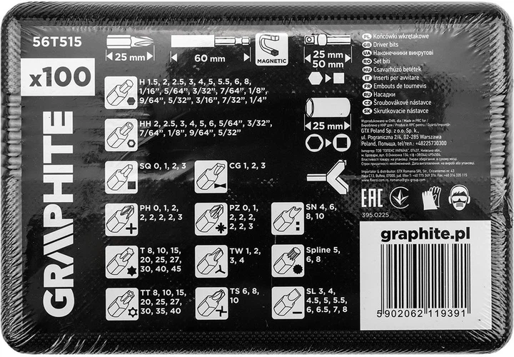 Zestaw bitów Graphite 25 mm z uchwytem magnetycznym 60 mm 100 szt. 56T515 (5902062119391) - obraz 2
