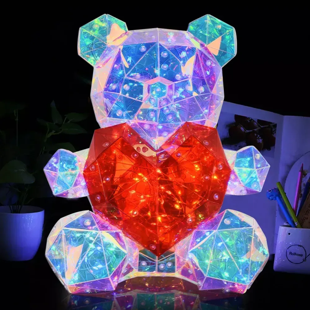 Лампа нічник світлодіодний Мишка з серцем Love Bear 25см від USB / Настільний світильник (L) - зображення 2