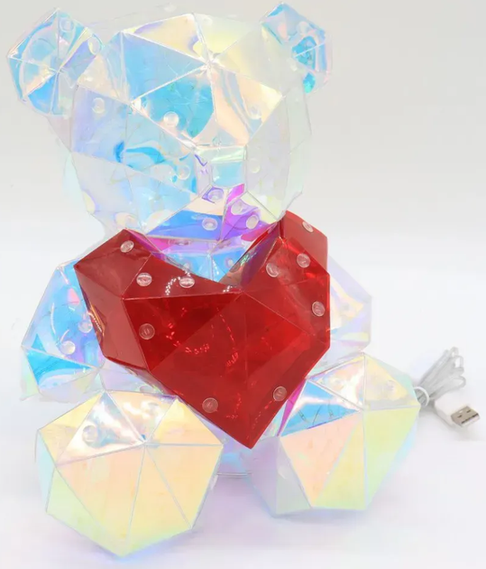 Лампа нічник світлодіодний Мишка з серцем Love Bear 25см від USB / Настільний світильник (L) - зображення 6