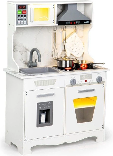 Drewniana kuchnia dla dzieci EcoToys ze światłem i dźwiękiem TL10181 Biała (5903769974573) - obraz 2
