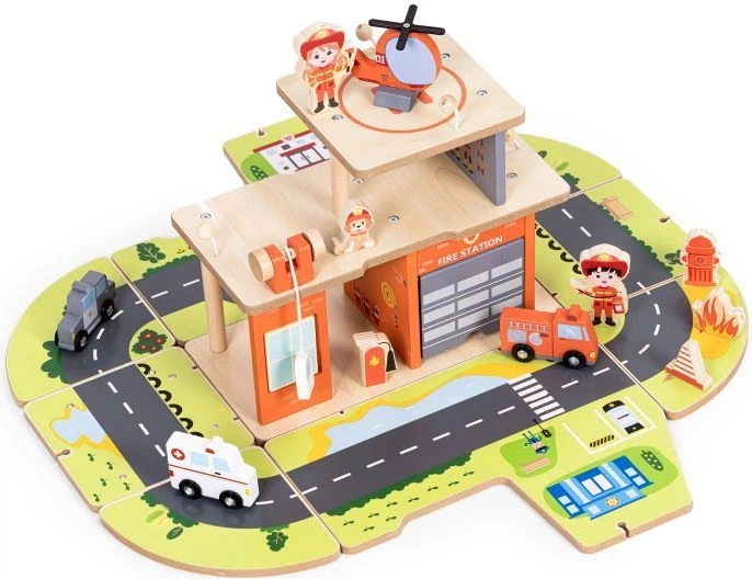 Drewniany zestaw do zabawy EcoToys Garaż straży pożarnej 2 w 1 1089 (5905817007004) - obraz 2