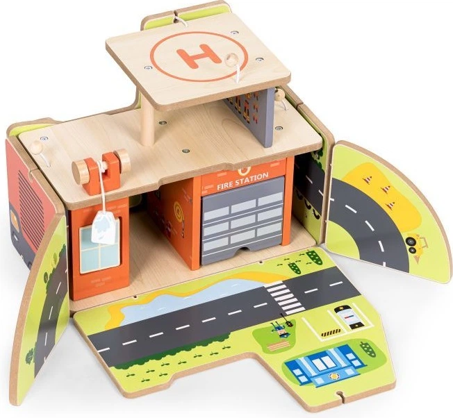 Drewniany zestaw do zabawy EcoToys Garaż straży pożarnej 2 w 1 1089 (5905817007004) - obraz 3