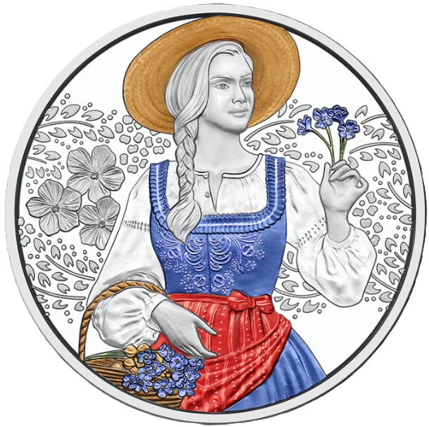 Срібна монета 10 євро Традиції та мода. Дірндль 16.82 грам Proof 925 проба 2025 року у футлярі. Кольорове покриття - Фото 1 Срібна монета 10 євро Традиції та мода. Дірндль 16.82 грам Proof 925 проба 2025 року у футлярі. Кольорове покриття - изображение 1