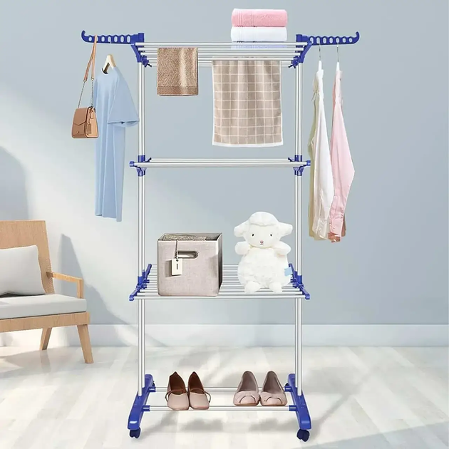 Сушилка для одежды Garment Rack белая металлическая стойка-вешалка для сушки одежды - изображение 7