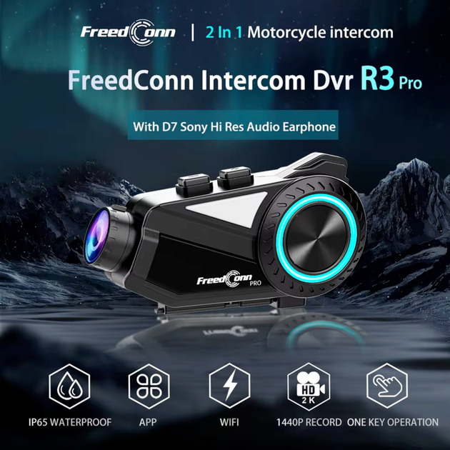 Мотогарнітура FreedConn R3 Pro з камерою 1440P Bluetooth інтерком понад 1000 м Wi-Fi 1500 мАг - Фото 5 Мотогарнітура FreedConn R3 Pro з камерою 1440P Bluetooth інтерком понад 1000 м Wi-Fi 1500 мАг - зображення 5