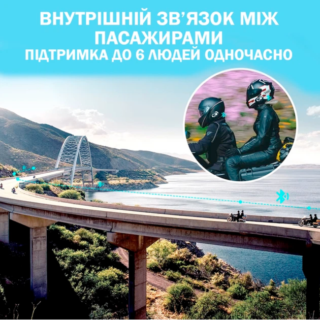 Bluetooth мотогарнітура FreedConn T-MAX S Pro для шолома мотоінтерком до 1200 м 6 користувачів IPX65 - Фото 8 Bluetooth мотогарнітура FreedConn T-MAX S Pro для шолома мотоінтерком до 1200 м 6 користувачів IPX65 - зображення 8