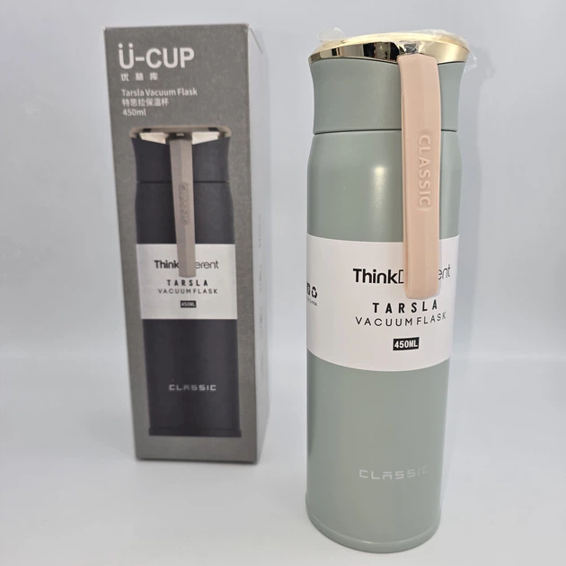 Термос-пляшка U-Cup Classic Tarsla ThinkDifferent 450 мл зелена (з ремінцем-ручкою) - Фото 2 Термос-пляшка U-Cup Classic Tarsla ThinkDifferent 450 мл зелена (з ремінцем-ручкою) - зображення 2