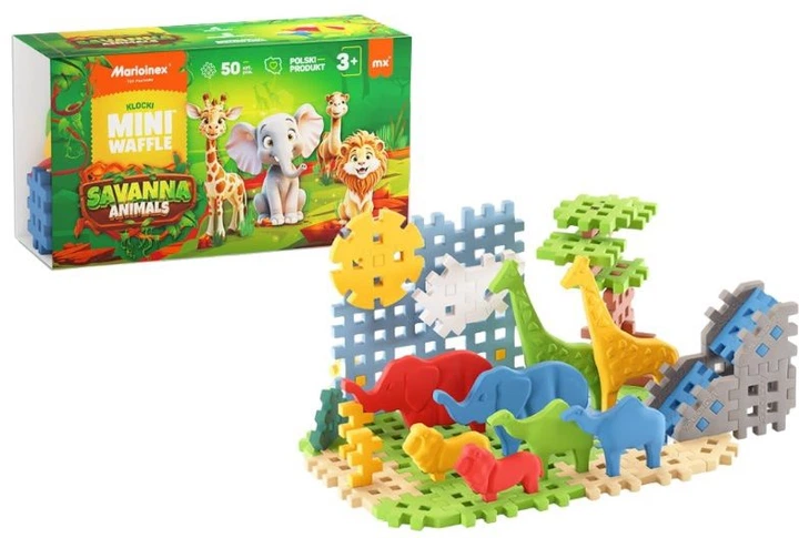 Klocki konstrukcyjne Marioinex Mini Waffle z figurkami zwierząt 50 elementów 07078 (5903033907078) - obraz 5