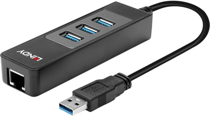 USB Hub Lindy USB 3.0 Hub & Gigabit Ethernet Converter Black (4002888431767) - obraz 4