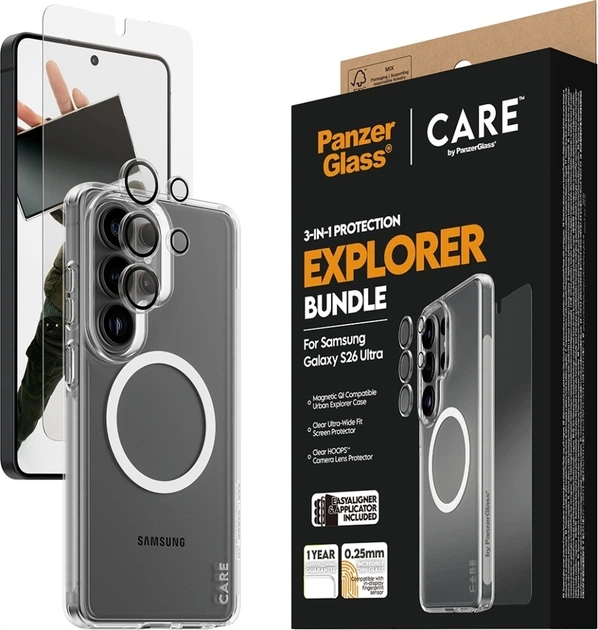 Захисний набір CARE by PanzerGlass 3-in-1 Bundle для Samsung Galaxy S26 Ultra Transparent (CR46018) - зображення 4