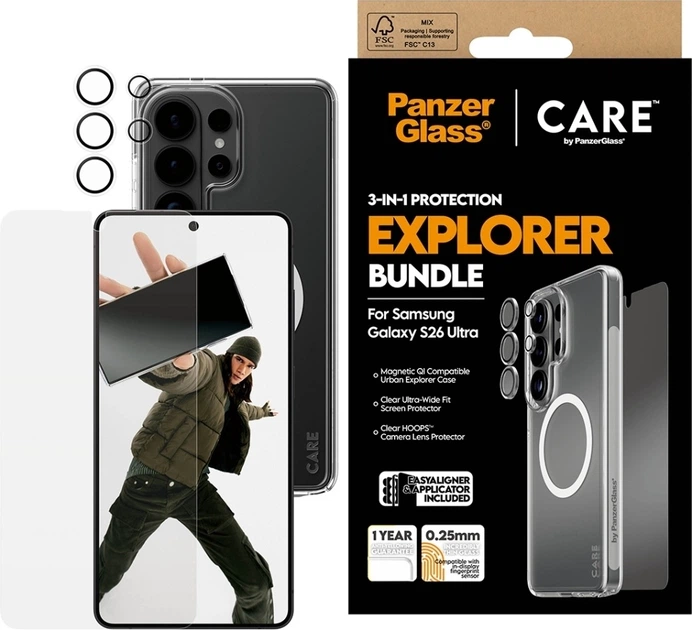 Захисний набір CARE by PanzerGlass 3-in-1 Bundle для Samsung Galaxy S26 Ultra Transparent (CR46018) - зображення 5