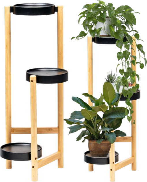 Підставка для квітів Meven 3-рівнева бамбукова 26 x 50 x 80 см Чорна (5905842530911) - зображення 3