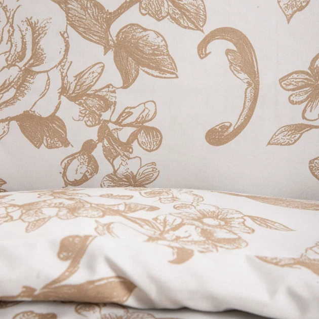 Komplet pościeli Homla Elena Poszewka na kołdrę 160 x 200 cm + 2 poszewki na poduszki 70 x 80 cm z mikrofibry w kwiaty beżowy (5906496755569) - obraz 6