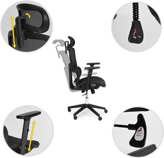 Офісне крісло ModernHome by Multistore поворотне ергономічне Чорне 9591 (5905817009312) - зображення 8