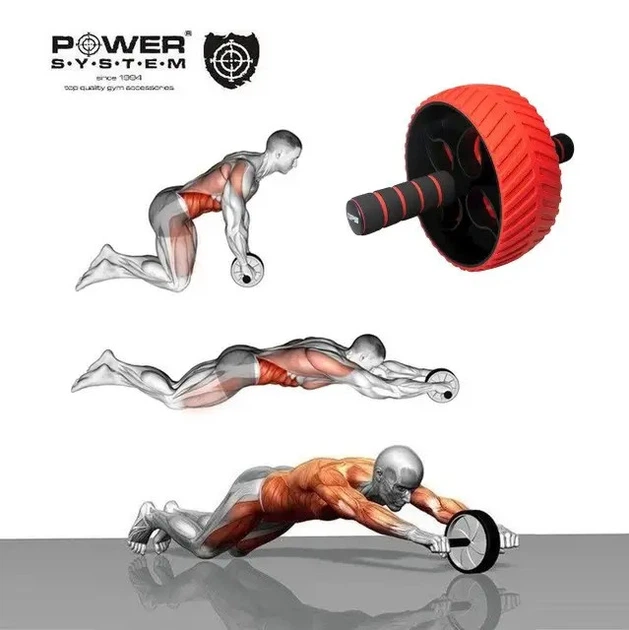 Колесо для пресса спортивный ролик для тренировки мышц живота PowerSystem 4107 Full Grip+коврик - изображение 8