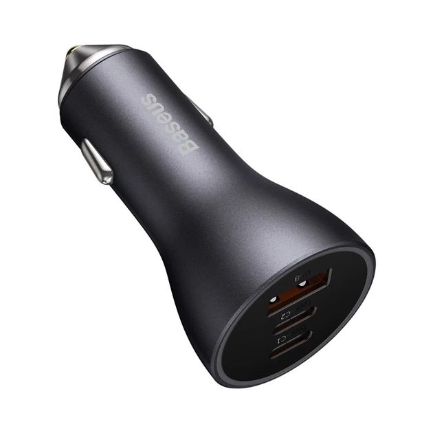 Автомобильное зарядное устройство Baseus Golden Contactor Triple Fast Charger 65W 2xUSB-C/USB-A Dark Grey (CGJP010013) - изображение 3