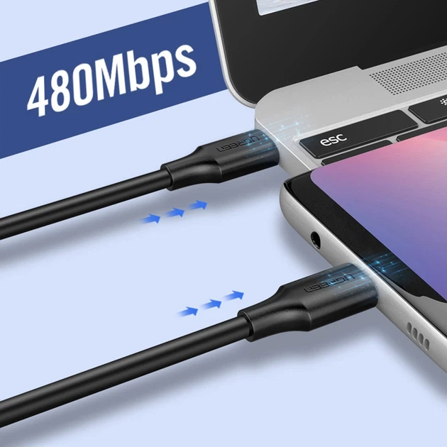 Кабель Ugreen USB Type-C 3A 2m Black (6957303813063) - Фото 7 Кабель Ugreen USB Type-C 3A 2m Black (6957303813063) - зображення 7