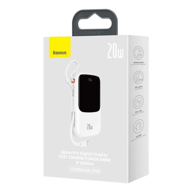 Портативное зарядное устройство Baseus Qpow Digital Display Fast Charging 20W 10000mAh with Lighting Cable White (PPQD060002) - изображение 5