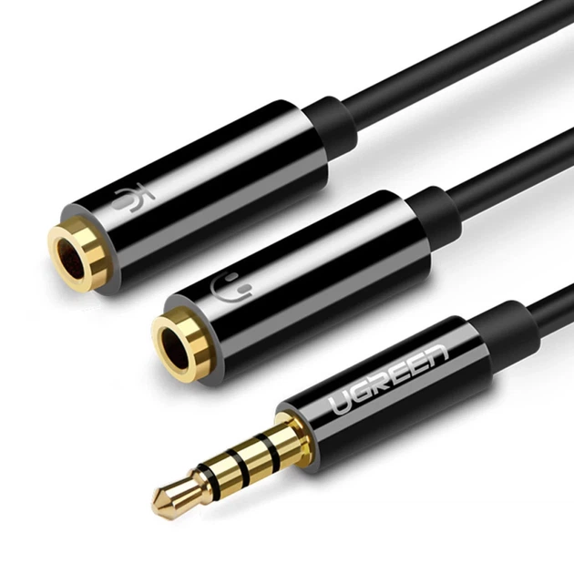 Кабель Ugreen Mini Jack 3.5mm to 2x Mini Jack 3.5mm (Microphone/Stereo Output) 0.2m Black (6957303836208) - Фото 1 Кабель Ugreen Mini Jack 3.5mm to 2x Mini Jack 3.5mm (Microphone/Stereo Output) 0.2m Black (6957303836208) - зображення 1