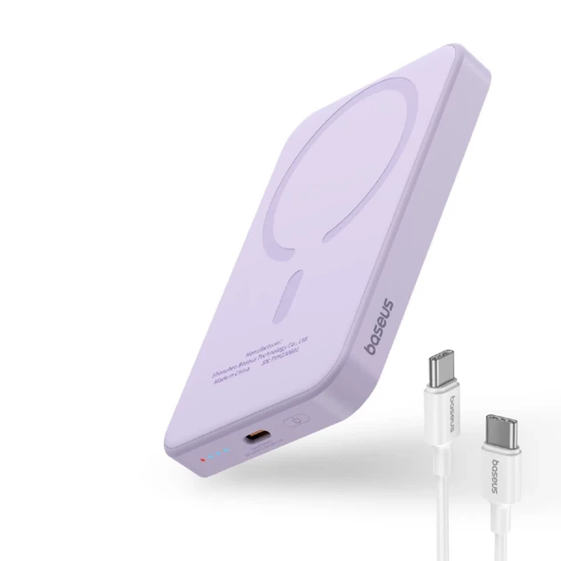 Портативное зарядное устройство Baseus Magnetic Mini 20W | 7.5W 5000mAh Purple with USB-C to USB-C Cable with MagSafe (P10022107513-00) - изображение 3