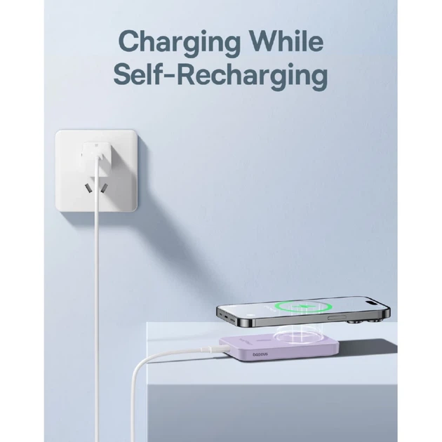 Портативное зарядное устройство Baseus Magnetic Mini 20W | 7.5W 5000mAh Purple with USB-C to USB-C Cable with MagSafe (P10022107513-00) - изображение 8