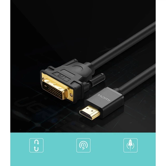 Кабель Ugreen HDMI to DVI 4K 60Hz 30AWG 1m Black (UGR195BLK) - Фото 3 Кабель Ugreen HDMI to DVI 4K 60Hz 30AWG 1m Black (UGR195BLK) - зображення 3