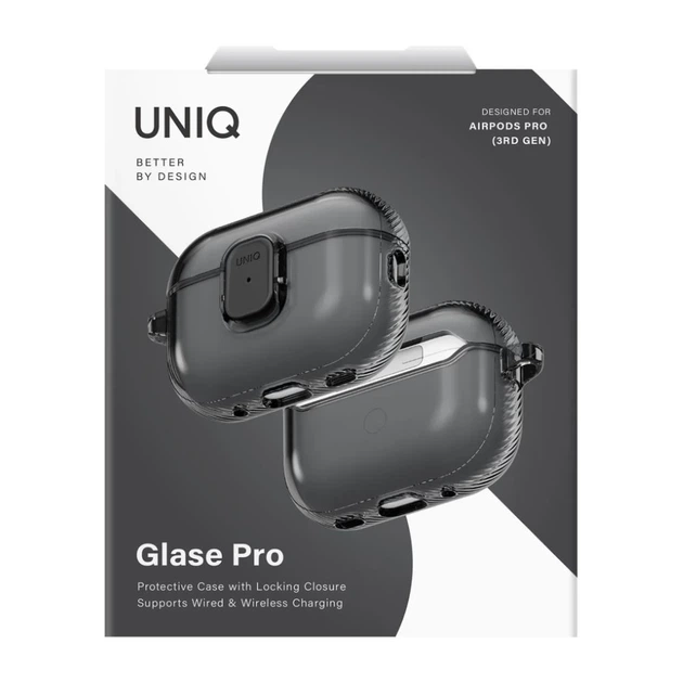 Чехол для наушников UNIQ Lock Case Glase Pro для AirPods Pro 3 Smoke (UNIQ-AIRPODSPRO3-GLSPGSMK) - изображение 5