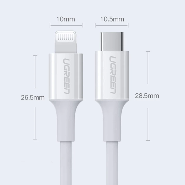Кабель Ugreen USB Type-C to Lightning 3A 0.25m White (UGR1291WHT) - изображение 14