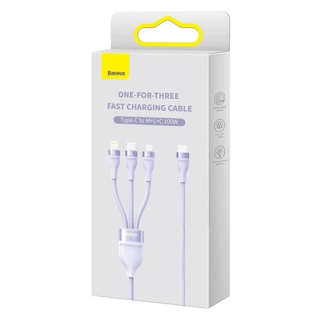 Кабель Baseus Flash 2 USB-A/USB-C to USB-C/Lightning/Micro-USB 1.5m Purple (CASS030205) - изображение 5