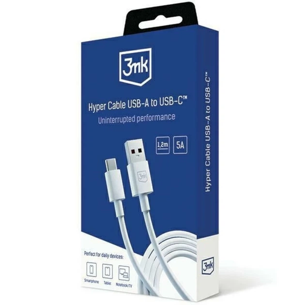 Кабель 3mk Hyper Cable USB-A to USB-C 5A 60W 1.2m White (5903108527262) - изображение 12
