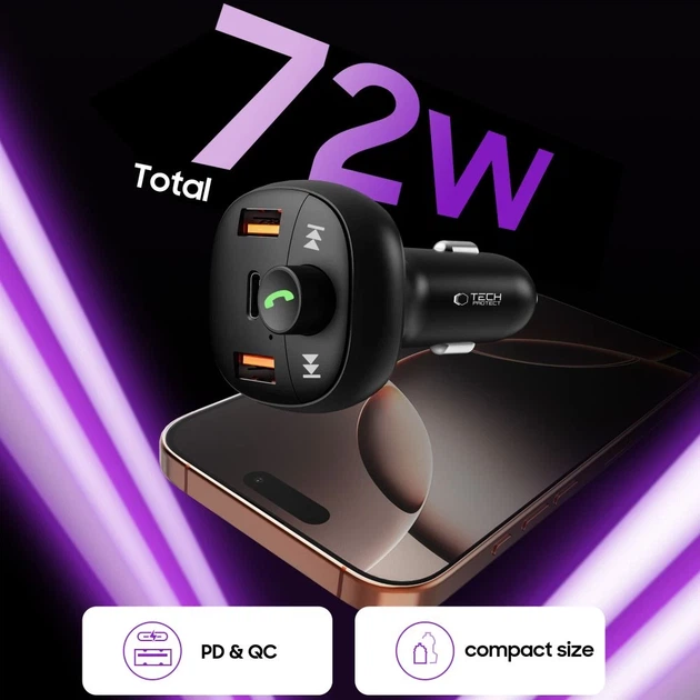 FM-трансмиттер Tech-Protect CC06 2xUSB-A | USB-C 72W Black (5906302361786) - изображение 4